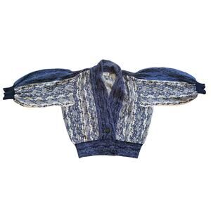 Margaret Hyne Scotland Knitted Cardigan Puffed Sleeves Large Purple Pure Wool